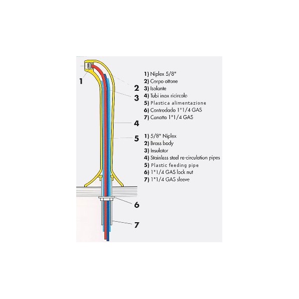 Colonna spillatore lucida cromata o dorata con 1 uscita 501