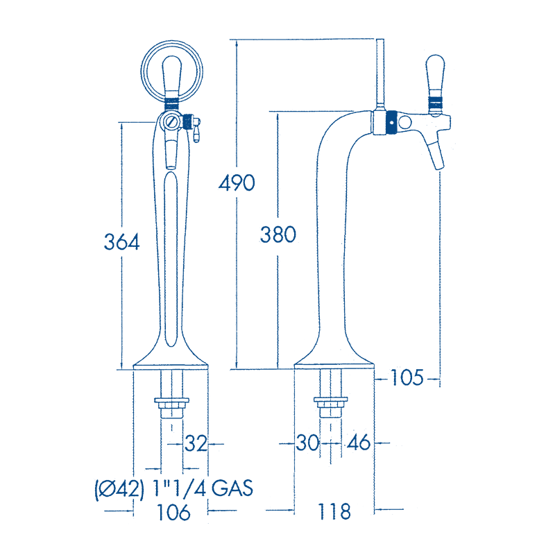 Polished chrome or golden tap column with 1 outlet 501