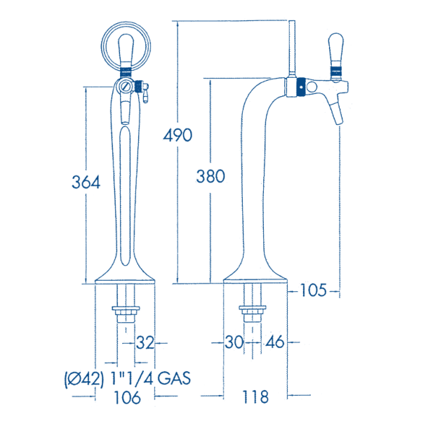Polished chrome or golden tap column with 1 outlet 501