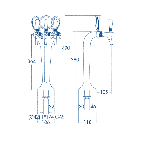 Colonna spillatore lucida cromata o dorata con 3 uscite 503